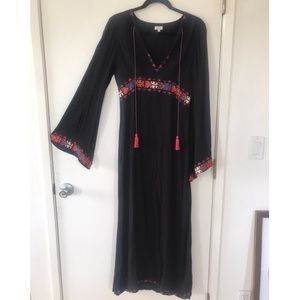 TALITHA Long Black Embroidered Dress with tassels